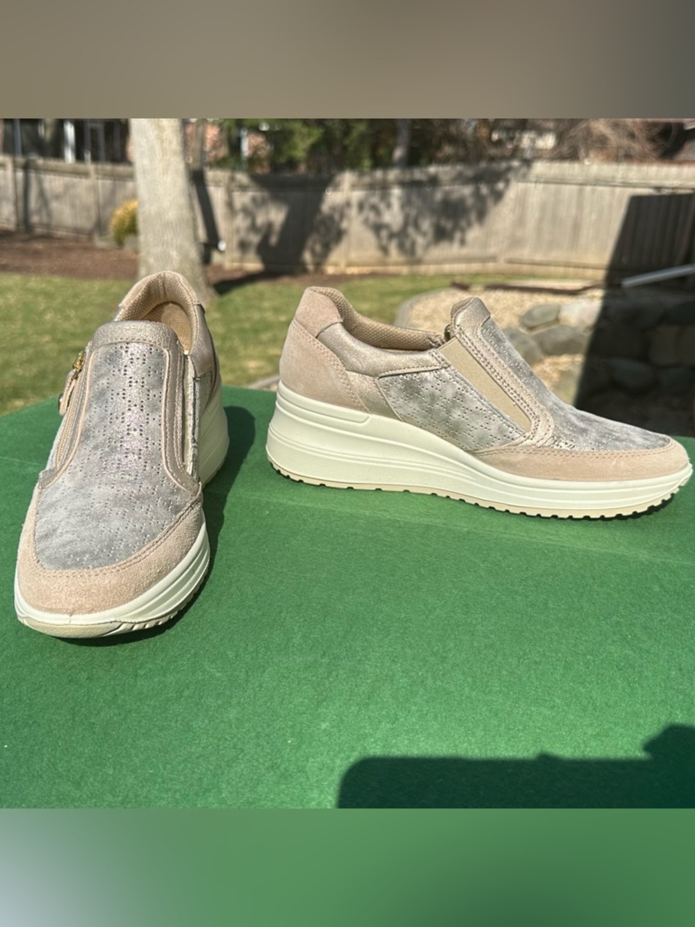 Women's Beige Platform Slip-On Sneakers